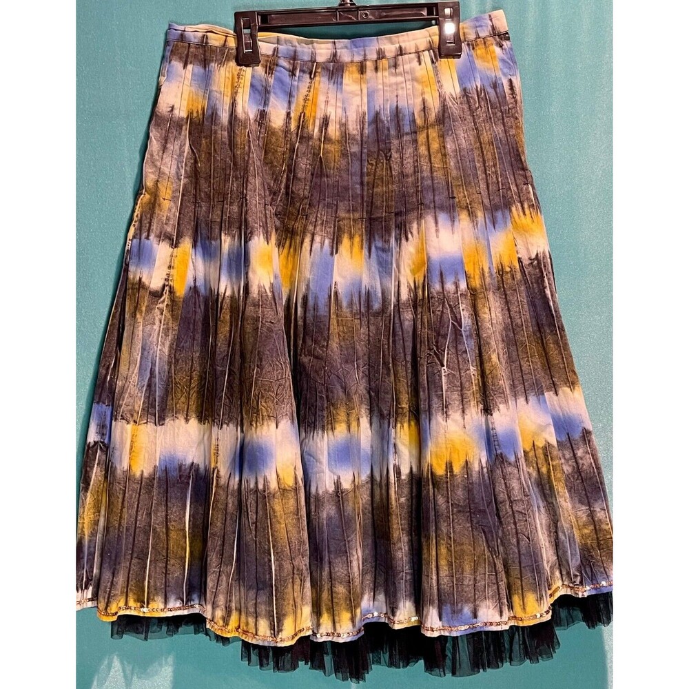Zoe B Pleated Skirt Lace Detail SzM Watercolor Cotton Balletcore Boho Peasant